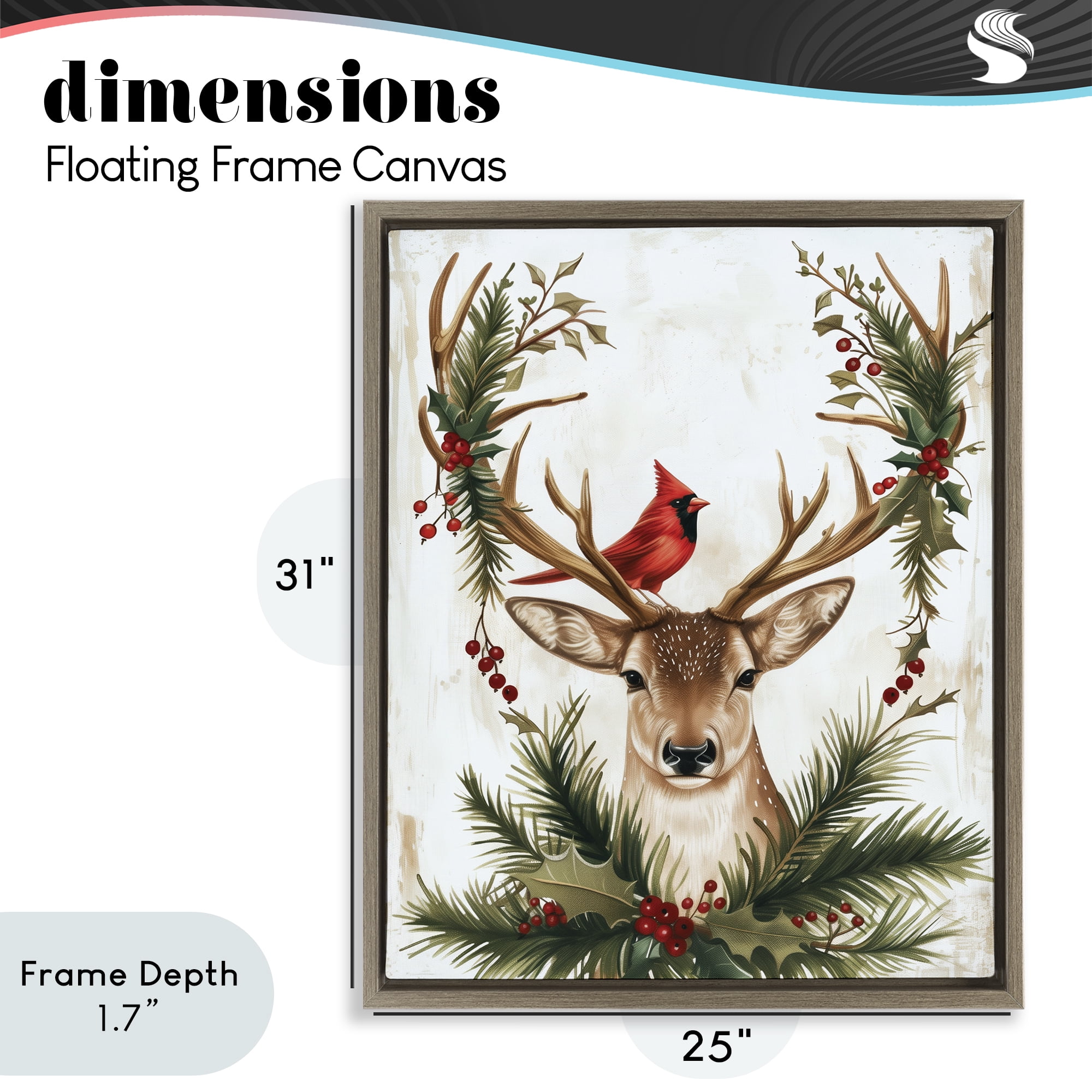 Stupell Industries Cardinal & Deer with Festive Flora Brown Framed Floater Canvas Wall Art, design by Acorn & Ivory Designs