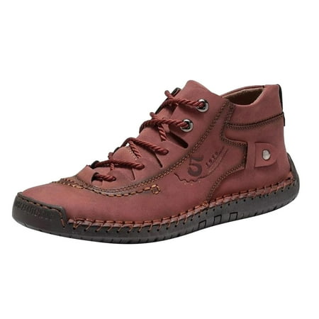 

Xutthjh Fashion Summer Autumn Men Leather Shoes Flat Soft Bottom Comfortable Lace Up Casual