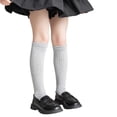 thumbnail image 2 of fnnxnal Girls Knee High Cotton Ribbed Socks for School Uniform, Solid Gray,Size 35, 2 of 6