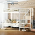 thumbnail image 2 of Aukfa Twin Over Twin Metal Bunk Bed with Storage Wardrobe and Staircase for Kids, White, 2 of 9