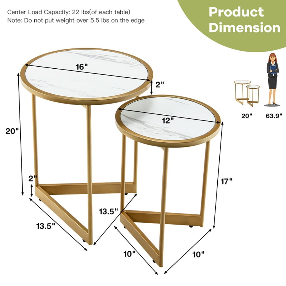 Finihen Round Nesting Coffee Table, Modern Nesting Side Set, Round Nesting Table Set of 2 with Marble-like Tabletop, for Living Room, Bedroom, Reception Room, White Finihen Round Nesting Coffee Table, Modern Nesting Side Set, Round Nesting Table Set of 2 with Marble-like Tabletop, for Living Room, Bedroom, Reception Room, White