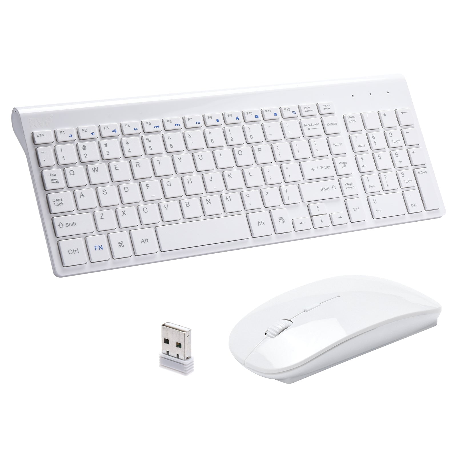 RVP+ Wireless Keyboard and Mouse Ultra Slim Combo, 2.4GHz Cordless USB Mouse and Keyboard PC Laptop Computer - White (RVP-KM100-W)