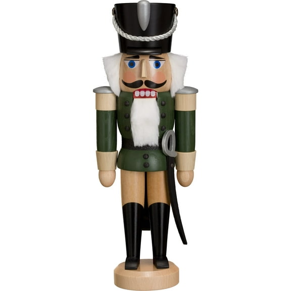 German nutcracker hussar ash-tree green, height 28 cm / 11 inch, original Erzgebirge by Seiffener Volkskunst