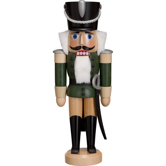 Casse-Noisette Allemand hussar Arbre à Cendres Vert, Hauteur 28 cm / 11 Pouces, Erzgebirge original par Seiffener Volkskunst
