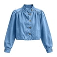 thumbnail image 5 of Uaswgudfs Women's Winter Cropped Denim Jacket Long Sleeve Button Up Casual Jean Jacket with Puff Sleeves Vintage Fashion Top for Daily Streetwear, 5 of 7