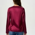 thumbnail image 5 of Aboser Womens Silk Satin Shirts Business Casual V Neck Blouses for Work Office Dressy Long Sleeve Shirt Lightweight Loose Fit Blouse Tops Wine XL, 5 of 6