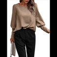 thumbnail image 2 of Blusa Elegante de Larga con Cuello Redondo para Mujer, Ideal para Otoño e Invierno, con Botones en la Espalda Café Oscuro XL, 2 of 9