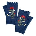 thumbnail image 5 of KHONTS Women's Hand Embroidered Knitted Flower Fingerless Gloves 02-Navy One Size, 5 of 5