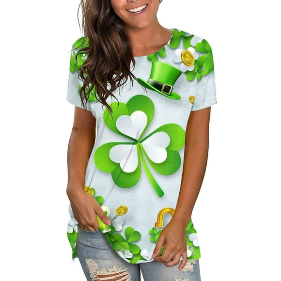 Alitao St. Patrick'S Day Graphic Tees Womens Casual Printed Short Sleeve T Shirt Top Tshirts Shirts Summer Shirts Army Green L