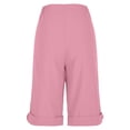 thumbnail image 5 of Shorts for Womens Summer Casual Elastic Waist Drawstring Shorts with Pockets Knee Length Bermuda Shorts Rolled Hem Button Beach Pants, 5 of 8