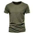 thumbnail image 3 of Prolriy Shirts for Men, Mens Cotton Short Sleeve Color T Shirt Comfortable Top Mens Shirts Army Green L, 3 of 3