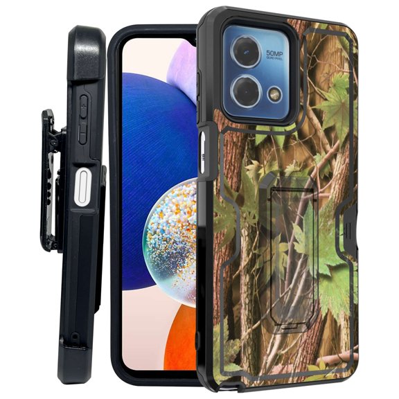 ANJ  Rugged Shockproof Kickstand Hybrid Case with Card Slot and Holster   Tempered Glass Cover for Motorola Moto G Stylus 5G (2023) - Tree Camo 2