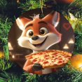 thumbnail image 6 of Christmas Ceramic Ornament Woodland Fox 3" Circle Ceramic Ornament Cartoon Fox And Pizza Christmas Tree Decorations for Family Friend, 6 of 8