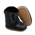 thumbnail image 6 of Ccpelsie Baby Boys Girls Western Cowboy Boots Moccasins High Top Booties Toddler Soft Sole Non-Slip First Walker Crib Shoes(Black,18-24 Months), 6 of 8