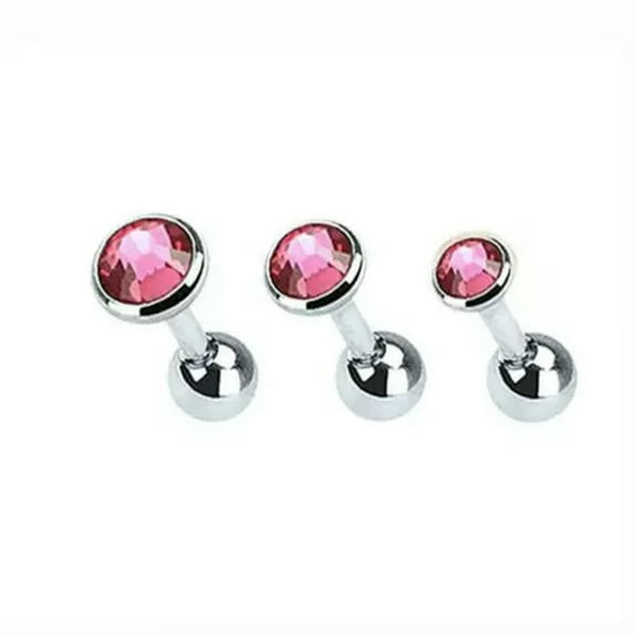 K-KED 3pcs Crystal Stud Earrings Stainless Steel Ball Ear Tragus Cartilage Piercing-Pink