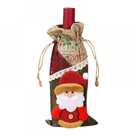 

Christmas Decoration Cartoon Plaid Linen Red Wine Bottle Cover Snowman Linen Seam Wine Cover