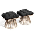 thumbnail image 6 of OMNIBERG 360° Outdoor Swivel Ottoman Stools Set of 2, Oversized All Weather Wicker Footstool with Cushion and Non-Slip Feet, Outdoor Seating Footrest for Bedroom, Living Room, Porch, Balcony, Black, 6 of 6