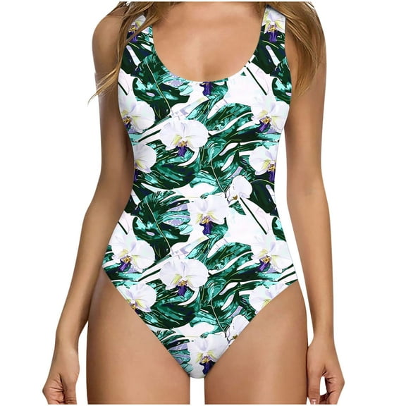 Womens One Piece Bathing Suit Summer Floral Print Tummy Control Swimsuits Square Neck Ruched Modest Swimwear