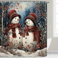 Winter Christmas Snowman Shower Curtain, Holiday Xmas Forest Rustic