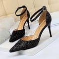 thumbnail image 2 of Zapatos de tacón alto sexys para mujer, de discoteca, con boca poco profunda, puntiagudos, de metal, de una sola línea, con lentejuelas, sandalias huecas, zapatos de tacón para mujer, 2 of 5