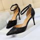 thumbnail image 2 of Zapatos de tacón alto sexys para mujer, de discoteca, con boca poco profunda, puntiagudos, de metal, de una sola línea, con lentejuelas, sandalias huecas, zapatos de tacón para mujer, 2 of 5