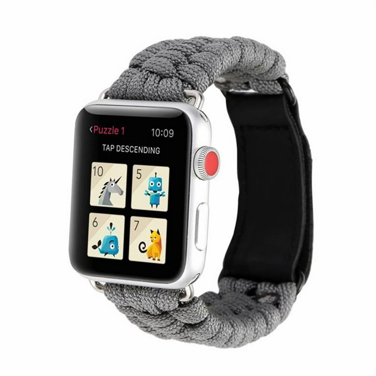 Survival Rope strap For Apple watch band 44mm 40mm 45mm 41mm 42mm 38mm Outdoors Leather clasp belt Bracelet iWatch 3 4 5 se 6 7 gray
