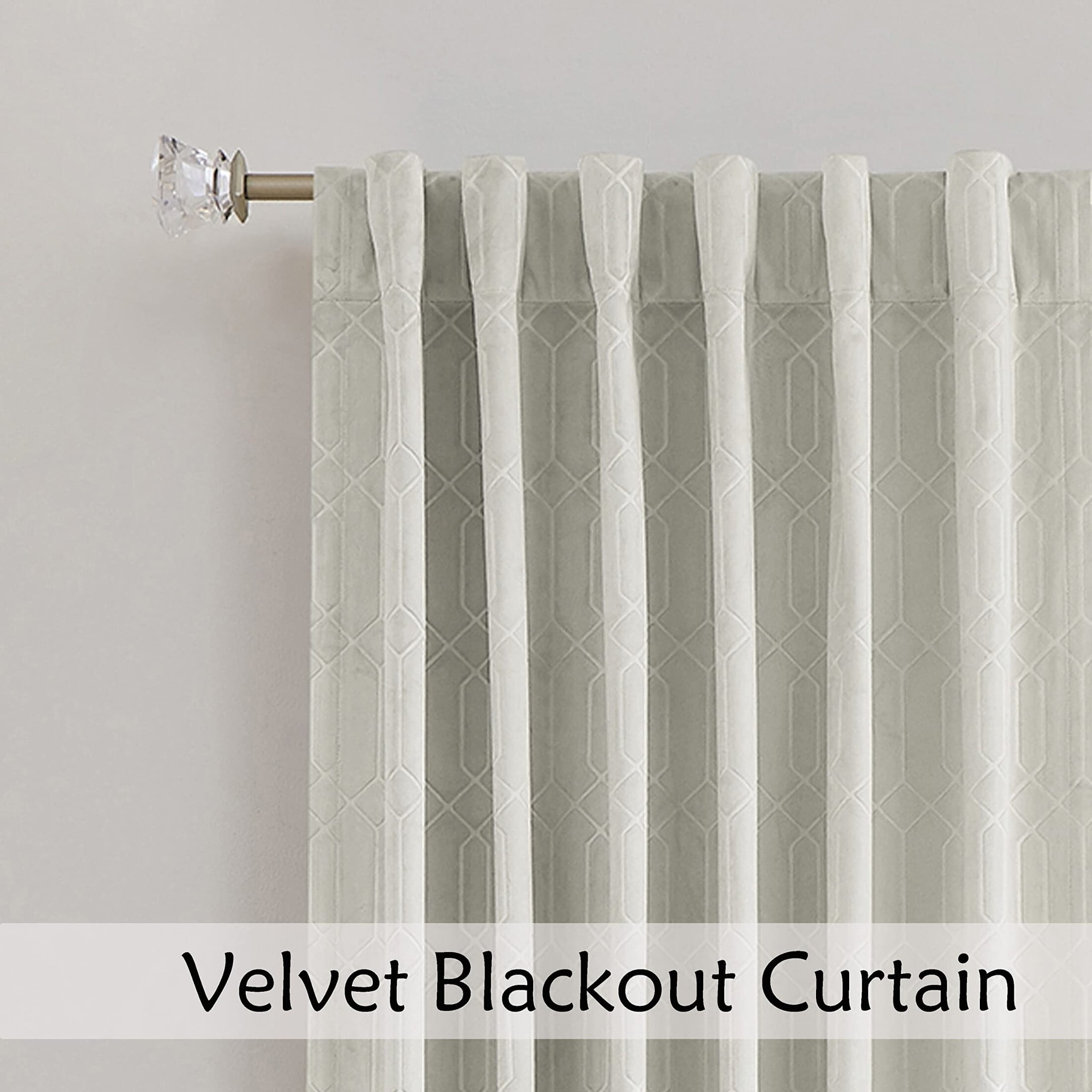 Uptown Home Ivory Velvet Blackout Window Curtain Panels Block Light Thermal Geometric Embossed Curtains for Bedroom/Living Room, Back Tab/Rod Pocket, 52"x63"x2