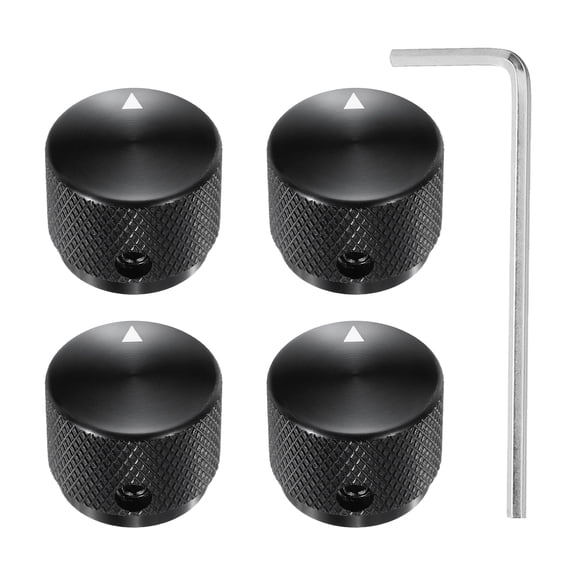 Uxcell 4 Pcs Aluminium Potentiometer Knobs, 3/16"(4mm) IDx7/8"(20mm) ODx5/8"(15.5mm) Height Universal Volume Tone Control Knobs for Guitar, Bass, Arrow Indicator, Black