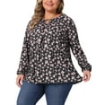 thumbnail image 4 of Agnes Orinda Women's Plus Size Top Pleated Keyhole Neck Floral Shirts Long Sleeve Casual Tunic Blouse 1X Black, 4 of 5