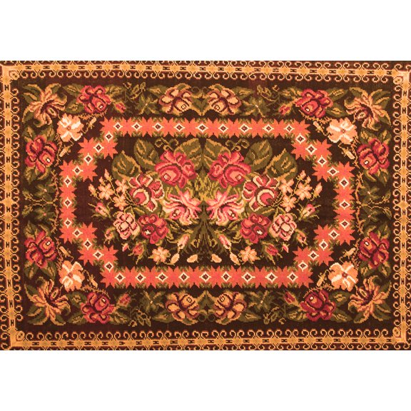 Ahgly Company Indoor Rectangle Medallion Orange French Area Rugs, 7' x 10'