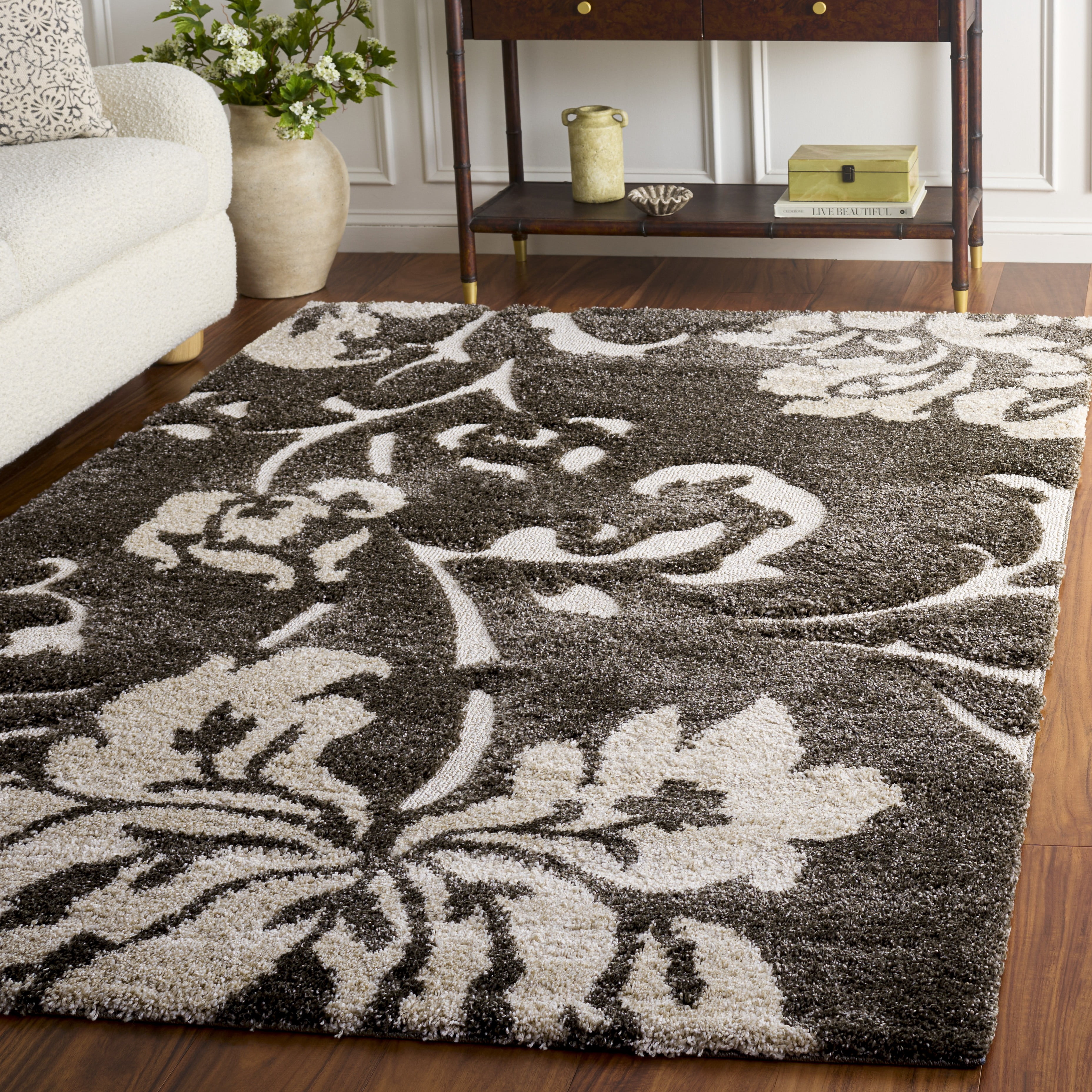 Safavieh Florida Merrick Geometric Shag Area Rug, Smoke/Beige, 6' x 8'