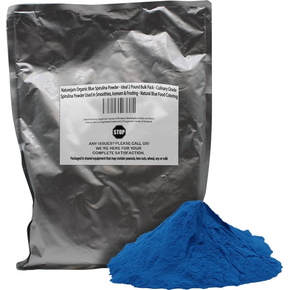 Naturejam Organic Blue Spirulina Powder - Ideal 2 Pound Bulk Pack - Culinary Grade Spirulina Powder Used in Smoothies, Iceream & Frosting - Natural Blue Food Coloring