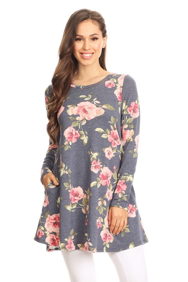 Mstyle Mens Long Sleeve Floral Print Casual Trendy Halloween Round Neck Blouse Tunic Tops