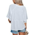 thumbnail image 4 of Womens Tops Women's Patchwork Solid Color Round Neck Three-quarter Sleeve Pagoda Sleeve Loose T-shirt, 4 of 6