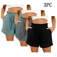 thumbnail image 2 of 3 Pack Shorts Cotton Polyester Lounge Beach Short Pants Women Drawstring Ruffled Elastic Waist Casual Shorts (XL, Black), 2 of 3
