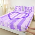 thumbnail image 3 of Homewish Dreamy Purple Cartoon Queen Sheet Sets for Kids, Romantic Love Heart Flat Sheet, Modern Fashion Polkadots Queen Fitted Sheet, Super Cozy Room Decor, 4-Piece, 3 of 7