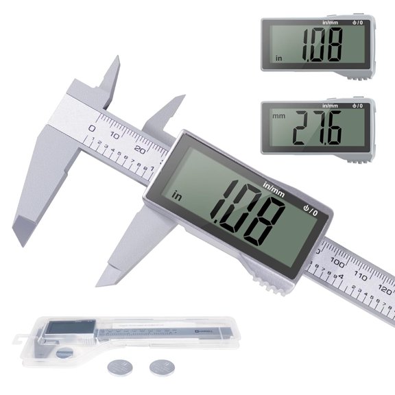 EfforPrac Plastic Digital Caliper 6 Inch,±0.01''/0.2mm Calipers with Large LCD Screen,Inch/Millimeter Conversion, Auto-off Feature for 3D Printing, Jewelers, Woodworkers