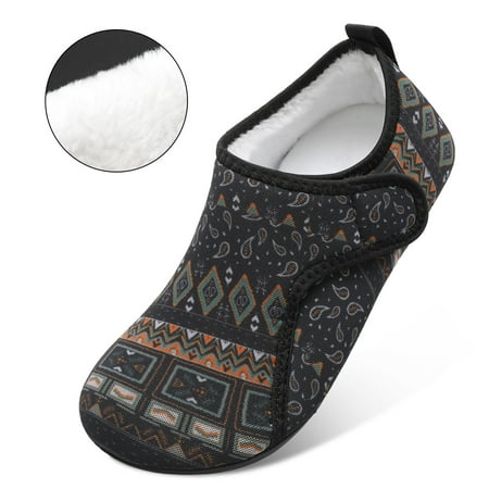 

L-RUN Womens Mens Cozy Bedroom Slippers Fuzzy House Shoes Black
