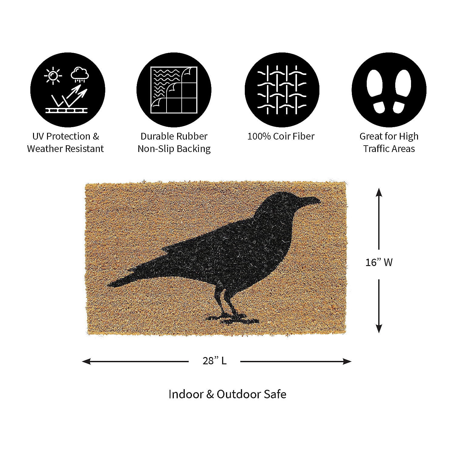 Evergreen Indoor Outdoor Natural Coir Doormat Raven 1'5"x2'5" Multicolored