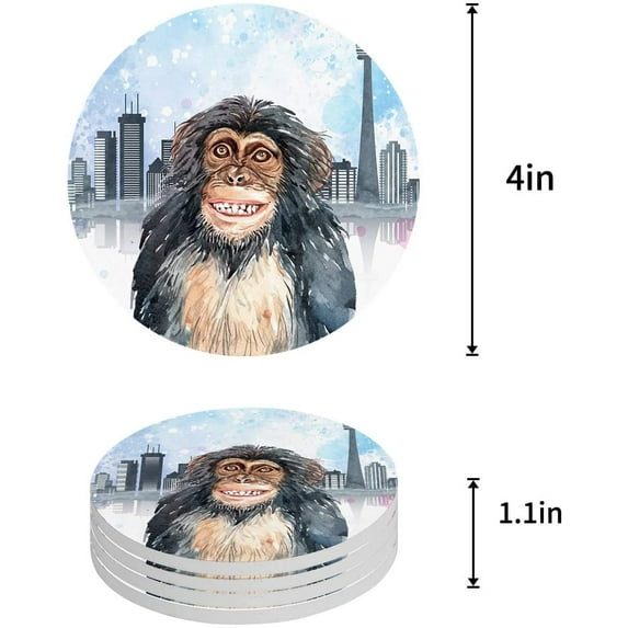 FMSHPON Orangutan Watercolor Set of 8 Round Coaster for Drinks, Absorbent Ceramic Stone Coasters Cup Mat with Cork Base for Home Kitchen Room Coffee Table Bar Decor