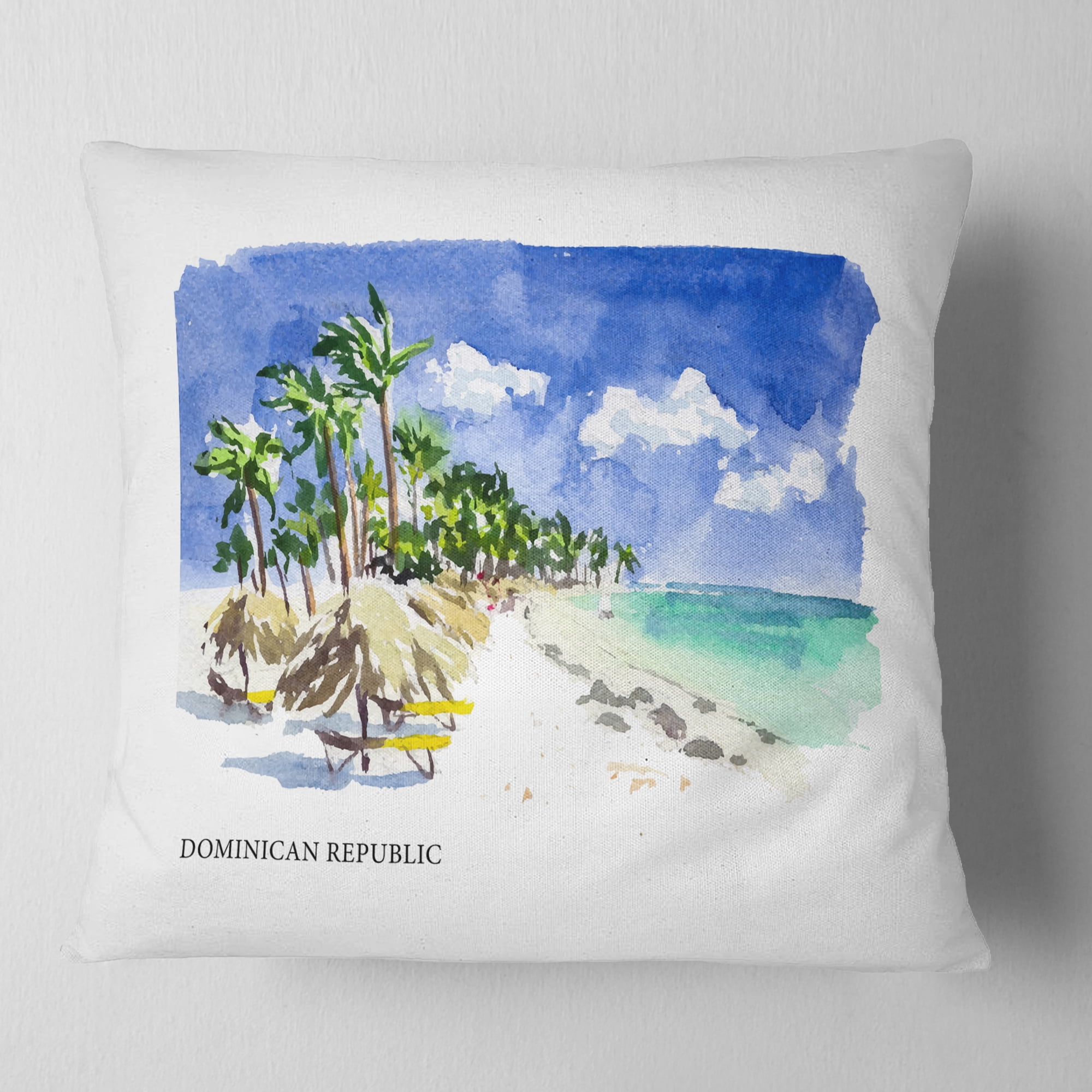 Designart Dominican Republic Vector Illustration - Cityscape Painting Throw Pillow - 16x16