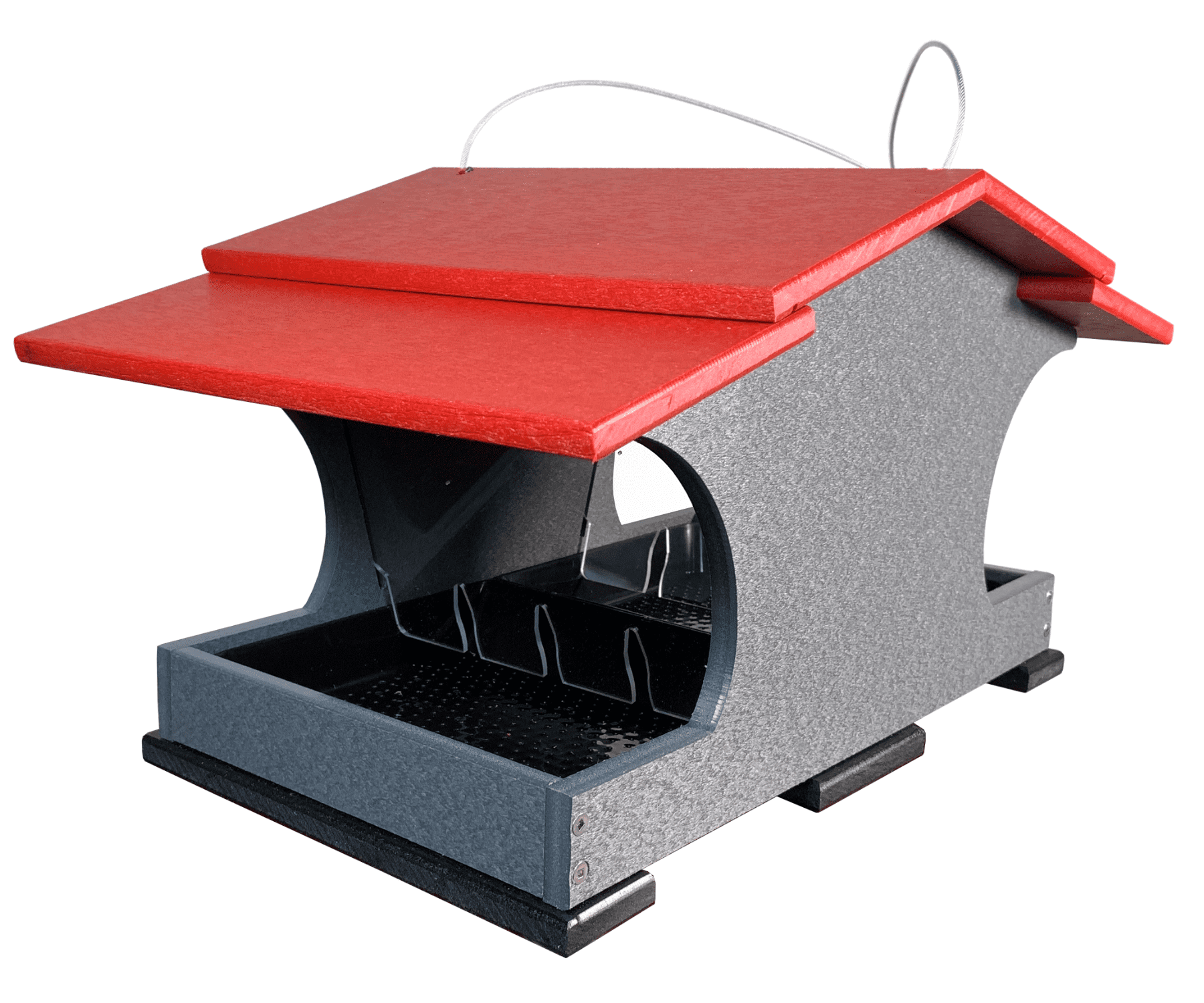 JCs Wildlife Large Poly Hopper Bird Feeder (Cardinal Red/Gray)