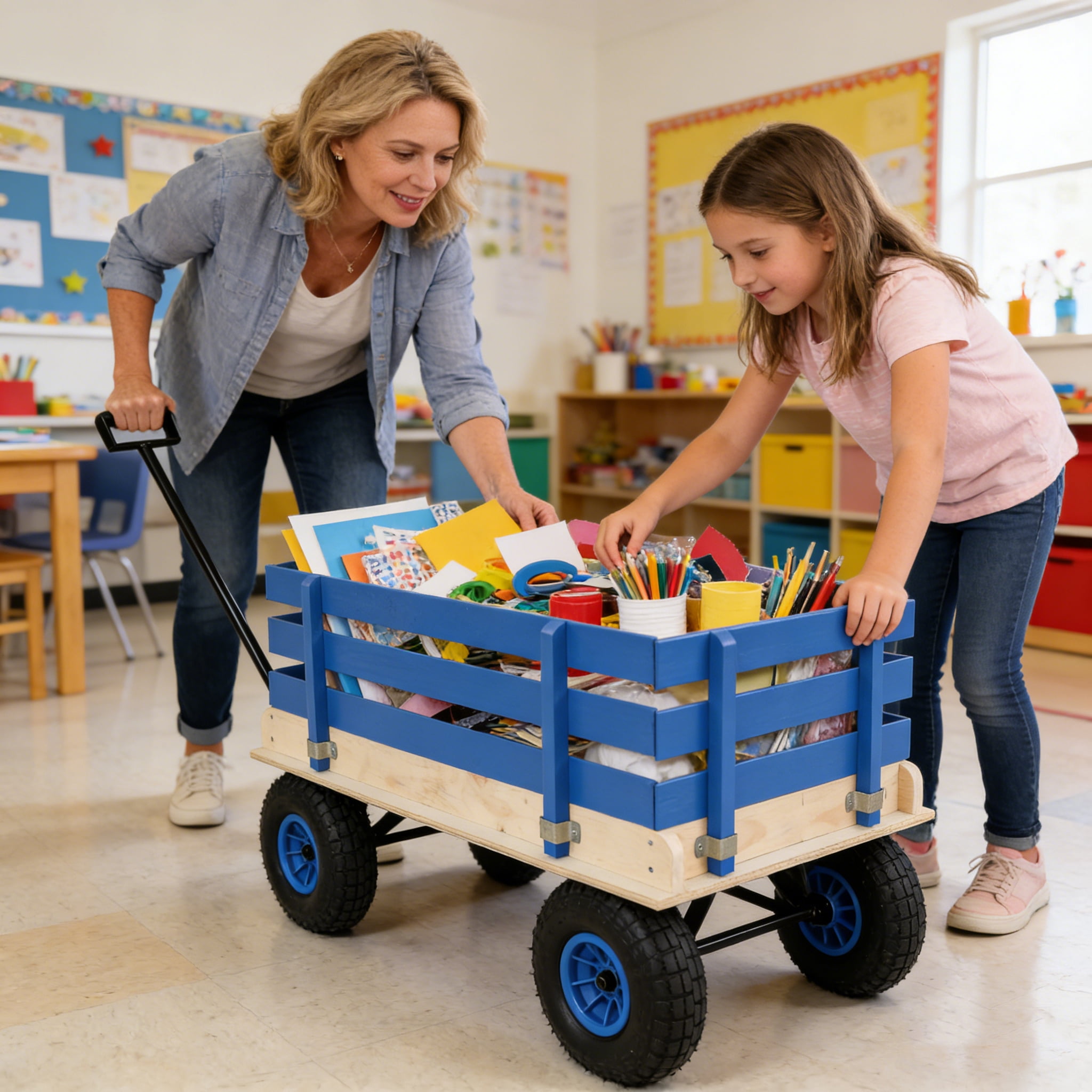 Wooden Household Trolley for Children Toy Transportation/Garden Tool Cart/Outdoor Portable Trolley