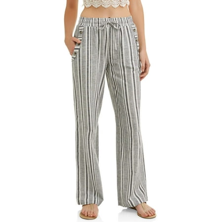 - Juniors' Stripe Drawstring Cropped Linen Wide Leg Pants