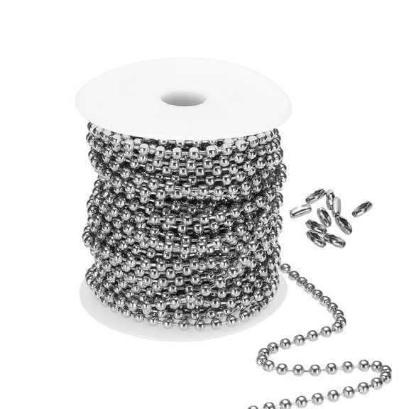 Uxcell 4.5mm x 56ft 304 Stainless Steel Ball Chain, Ball Chain Bead with 100 Pcs Matching Connector Clasp for DIY Crafts
