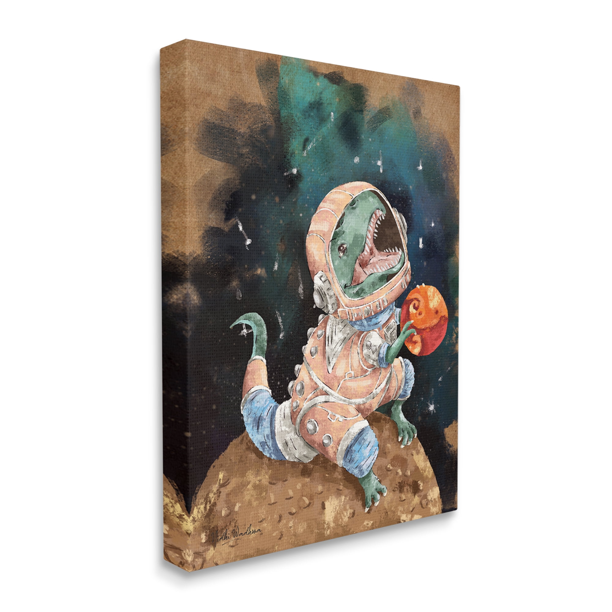 Stupell Industries T-Rex in Outer Space Animals & Insects Painting Gallery Wrapped Canvas Print Wall Art, 30 x 40