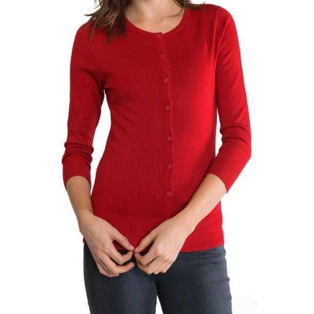 Hey Viv ! - Red Classic Button up Cardigan Fitted Sweater - Retro ...