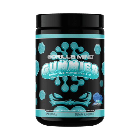 Gorilla Mind Creatine Gummies, 5g Creapure® Creatine Monohydrate, No Added Sugar, Blue Raspberry Flavor, 120 Count