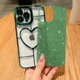 thumbnail image 3 of Compatible with iPhone 13 Pro Max Clear Glitter Case-6.7 Inch, Cute 3D Design Love Heart Pattern Plating Bling Case for Women Girls Soft TPU Shockproof Camera Protective Back Cover-Green, 3 of 6