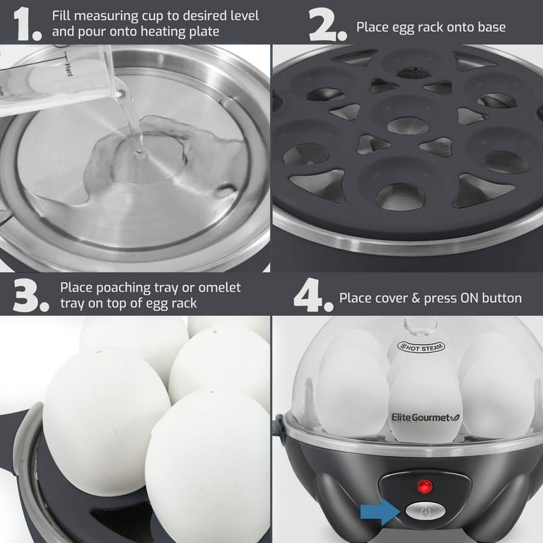 7-Egg Electric Easy Egg Cooker, Steamer, Poacher (Dark Gray)